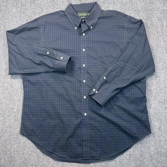 Lauren Ralph Lauren Button Down NON-IRON Shirt Men's 17.5-32/33 Blue Green Check - Picture 2 of 10